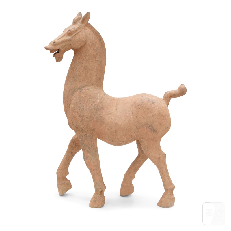 仿漢 大陶馬 | A LARGE POTTERY FIGURE OF A PRANCING HORSE